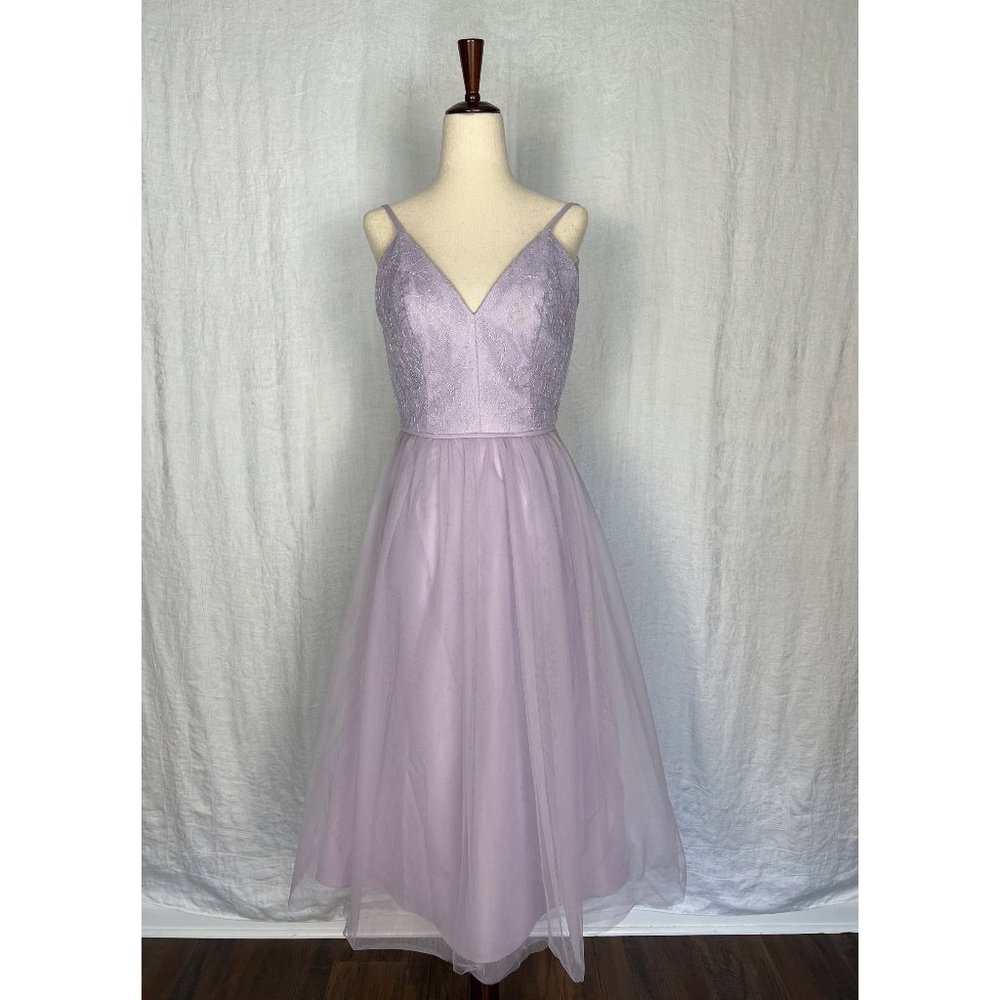 David's Bridal Tea Length Purple Lace Tull Dress Size 0